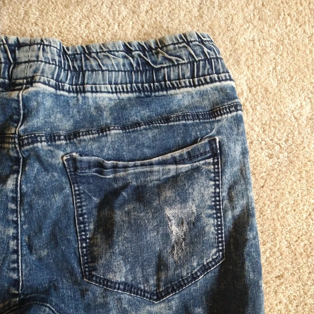 Smoke Rise Jeans Men'38x30 Slim Tapered Fit Distressed Blue Elastic Waist Ham‎